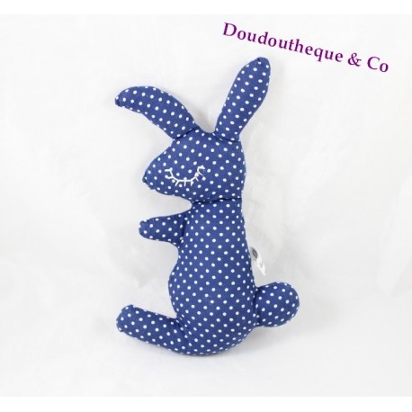 Doudou lapin BY AMELO bleu pois blanc fait main 20 cm