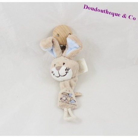 Attached lollipop rabbit NOUKIE's Oscar and Leon beige blue train 20 cm