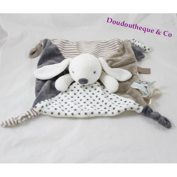 Doudou flat rabbit OBAIBI square star white grey 27 cm SOS soft