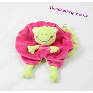 Doudou plat Grenouille NICOTOY rose et verte couronne