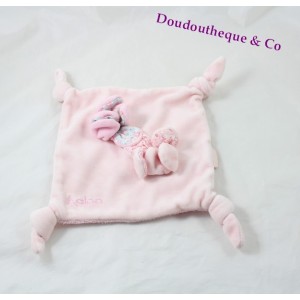 Doudou plat fleurs KALOO Liliblue rose bleu noeuds