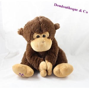 Peluche singe MARIONNAUD marron assis 28 cm