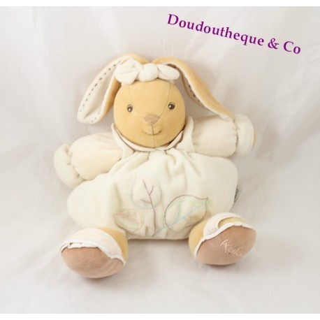 Doudou patapouf lapin KALOO collection pure motif feuille 22 cm assis