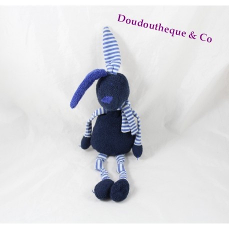 Doudou lapin BOUT'CHOU bleu marine rayé Monoprix 32 cm