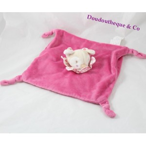 Doudou plat faon biche KIMBALOO rose col fleuris noeud 25 cm