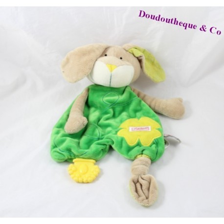 Doudou plat chien SIGIKID jaune et vert anneau de dentition 35cm