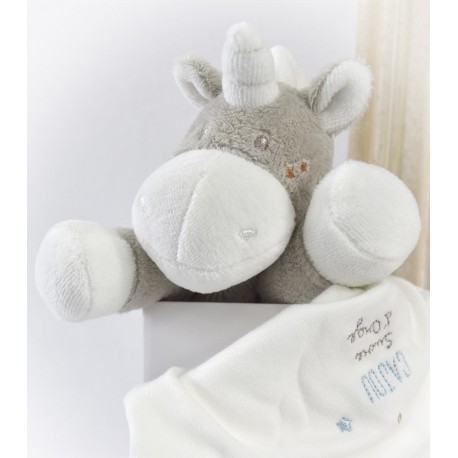 Doudou mouchoir licorne SUCRE D'ORGE Cajou gris étoiles 29 cm