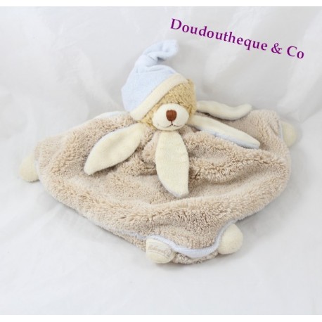 Doudou plat Ziggy ours déguisé en lapin BUKOWSKI blanc / beige 