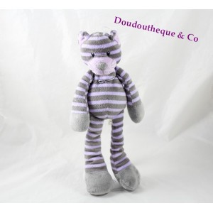 Doudou tiger cat MAX & SAX striped purple gray Carrefour 32 cm