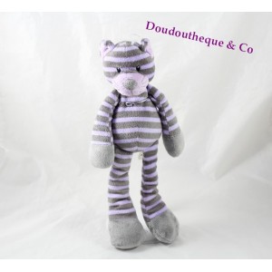 Doudou Tiger Katze MAX / SAX gestreift violett grau Carrefour 32 cm