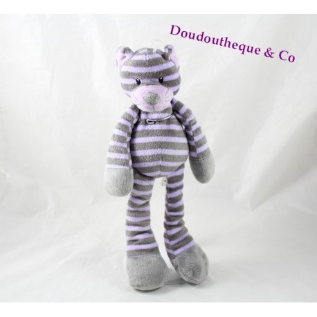 Doudou tiger cat MAX & SAX strisceo viola grigio Carrefour 32 cm