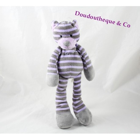 Doudou tiger cat MAX & SAX striped purple gray Carrefour 32 cm