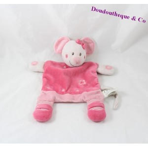 Doudou flat mice NICOTOY pink flower pink knot 25 cm