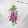 Plush doll QUE DU BONHEUR dress pink green hat 