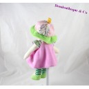 Peluche poupée QUE DU BONHEUR robe rose chapeau vert 31 cm