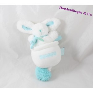 Peluche musicale lapin DOUDOU ET COMPAGNIE Pompon blanc bleu 22 cm