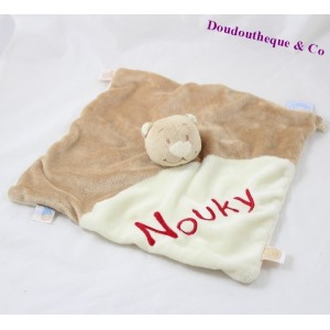 Doudou plat Ours Nouky NOUKIE'S beige écru brodé " Nouky " 27 cm