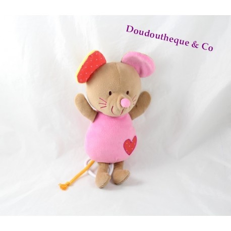 Peluche musicale souris CREATIVTOYS Kikou rose coeur rouge 29 cm