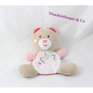Doudou flat bear BARLEY SUGAR pink stars embroidered 20 cm