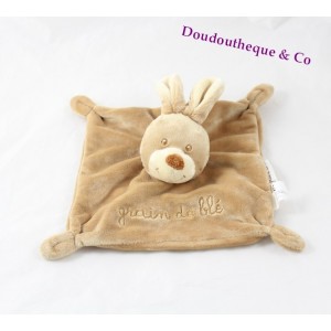 Doudou plat lapin GRAIN DE BLE marron, beige