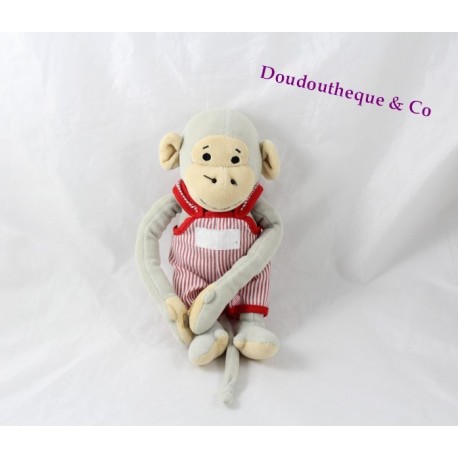 Peluche Popi singe AJENA 23 cm salopette rouge Peluche Popi singe AJENA 23 cm salopette rouge