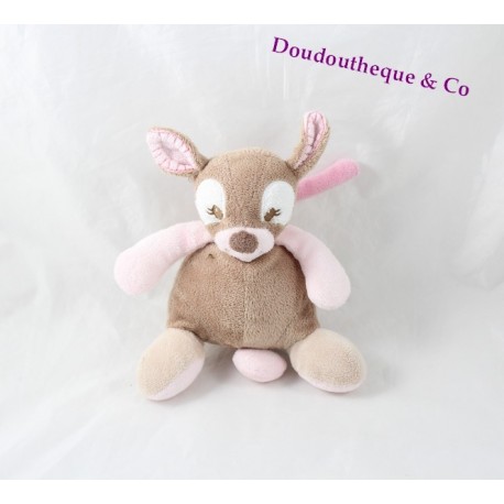 Doudou plat Biche Rosy Faon NATTOU Emil et Rosy rose attache tétine