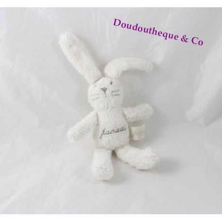 Peluche de conejo bordado blanco marrón JACADI 22 cm