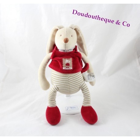 Peluche musicale lapin MOULIN ROTY Linvosges rouge rayures 29 cm