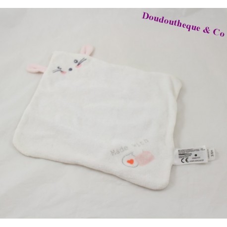 Doudou plat souris CARREFOUR Made with Love blanc rose 30 cm