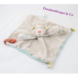 Bear flat Doudou MOULIN ROTY Rusk and Pompom tie pacifier