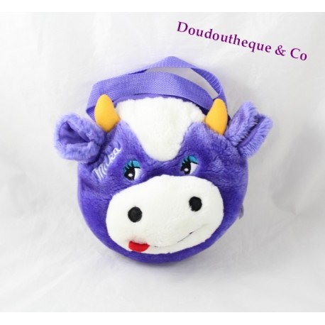 Sac peluche vache MILKA violet blanc publicitaire Milka fun bag 22 cm