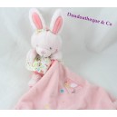 Doudou handkerchief rabbit TEX BABY pink salmon floral dress bird 37 cm