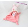 Doudou pañuelo conejo TEX BABY salmón rosa vestido floral pájaro 37 cm