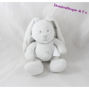 Doudou lapin ange KIMBALOO ailes dans le dos blanc gris étoiles 19 cm