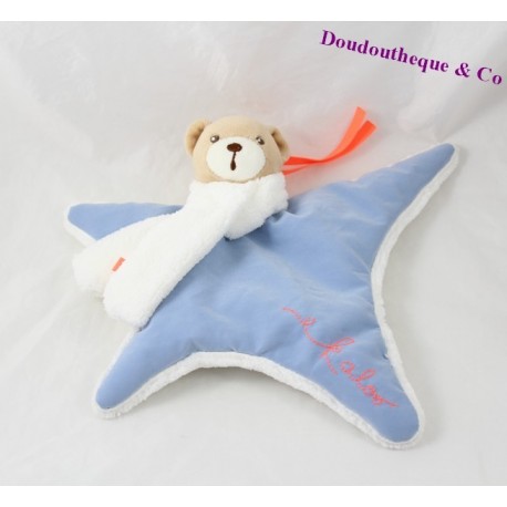 Doudou flachen Bär KALOO Winter Torheiten Star Blue Ribbon orange