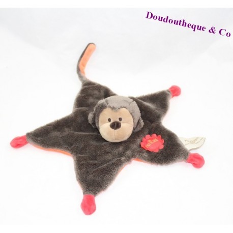 Doudou plat singe PERICLES étoile marron rouge 30 cm Doudou plat singe PERICLES étoile marron rouge 30 cm