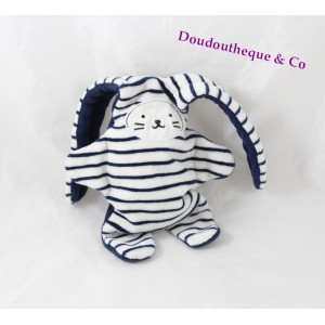CATIMINI double-sided rabbit comforter navy blue stripes reversible 35 cm