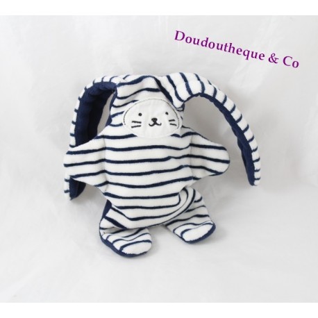 Doudou double faced rabbit CATIMINI Navy blue stripes reversible 35