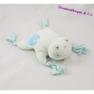 Doudou grenouille TAKINOU bleu vert vichy 25 cm