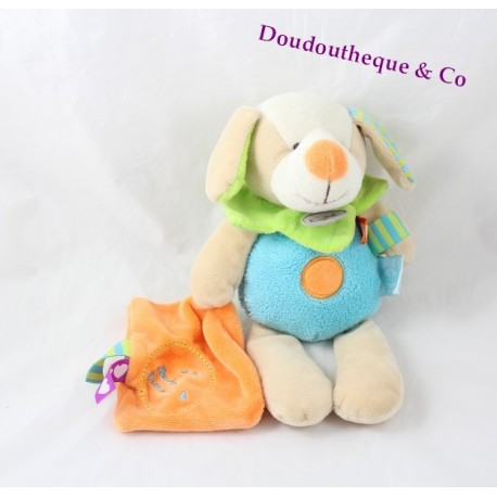 Doudou chien BABY NAT' mouchoir orange doudou d'amour Les Zétik'T