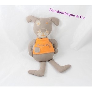 Doudou chien JARDIN D'ULYSSE Ouaf t-shirt orange tissu 26 cm