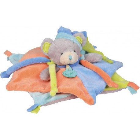 Doudou plat ours BABY NAT' Gourmandise bleu vert orange BN035