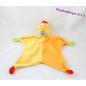 Doudou Poule PARADISE TOYS jaune orange noeuds vert et rouge