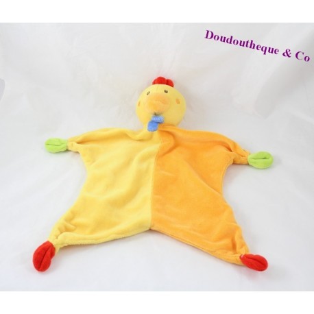 Doudou Poule PARADISE TOYS jaune orange noeuds vert et rouge Doudou Poule PARADISE TOYS jaune orange noeuds vert et rouge