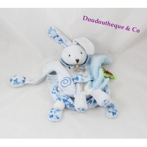 Marioneta de Doudou conejito frazada y compañía Tatoo flores azul 25 cm