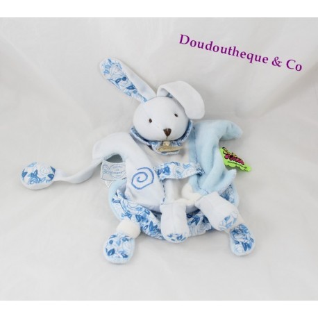 Doudou marionnette lapin DOUDOU ET COMPAGNIE Tatoo fleurs bleu 25 cm