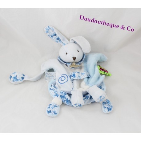 Marioneta de Doudou conejito frazada y compañía Tatoo flores azul 25 cm