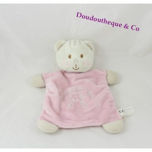 Doudou plat Chat VETIR rose "coucou petit chat"