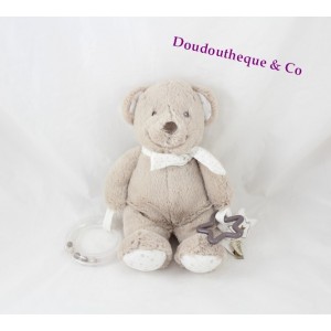 Peluche d'éveil ours POMMETTE taupe écharpe étoile grelot Intermarché 25 cm