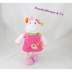 Doudou cow pink cages birds embroidered 28 cm NICOTOY